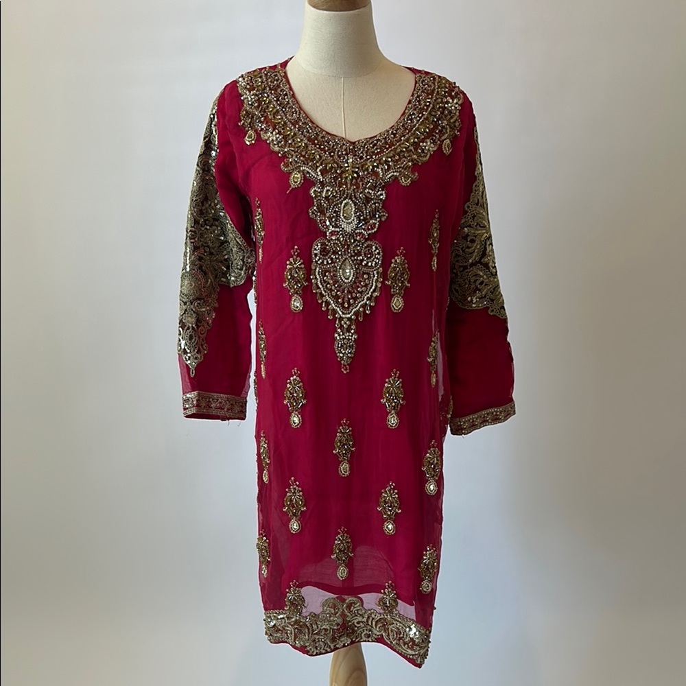 Embellished Red Tunic Dress